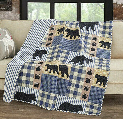 Black bear blue - black, plaid